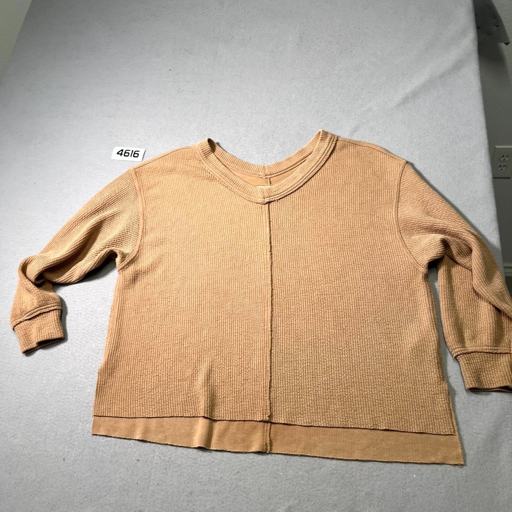 Aerie Love This Moment Sweatshirt Women S Tan Waffle Knit Oversized High Low Hem